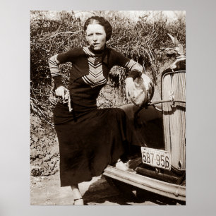 Affiche Bonnie Parker fumant un cigare 1933 Noir et Blanc