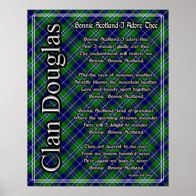Affiche Bonnie Scotland J'Adore Le Clan Douglas Tartan (Devant)