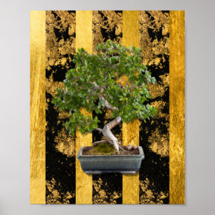 Affiche Bonsai Arbre Vert Or Black Grandes Mur Art