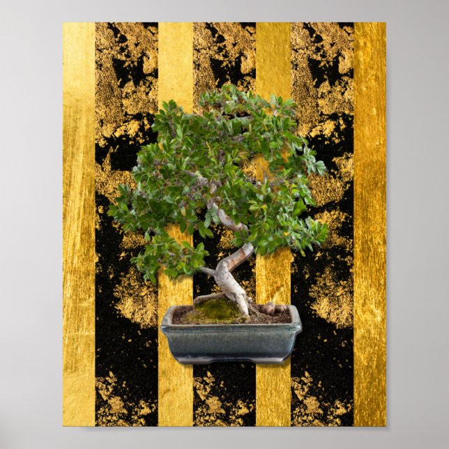 Affiche Bonsai Arbre Vert Or Black Grandes Mur Art (Devant)
