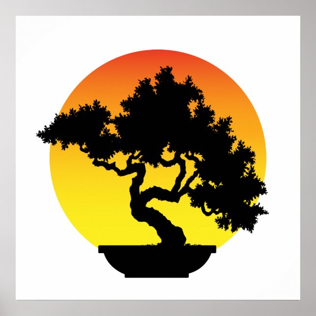 Affiche Bonsai Tree avec coucher de soleil. (Devant)