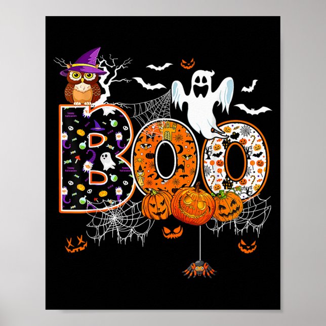 Affiche Boo Creepy Owl Pumpkin Ghost Halloween Men Women K (Devant)