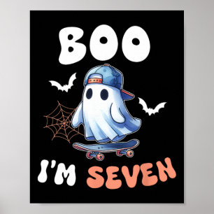 Affiche Boo I'm Seven Ghost Skateboard 7th Birthday Hallow