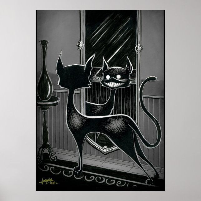 Affiche Boo Kitty regarde dans un miroir sombre (Devant)