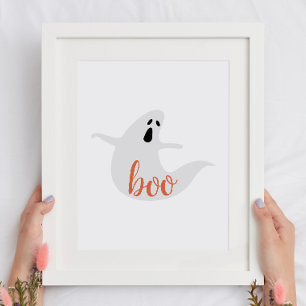Affiche Boo. Un joli fantôme orange blanc. Fête des enfant