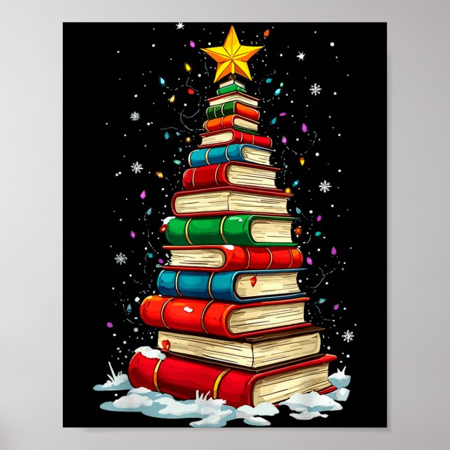 Affiche Book Christmas Tree Book Lover Teacher Librarian  (Devant)