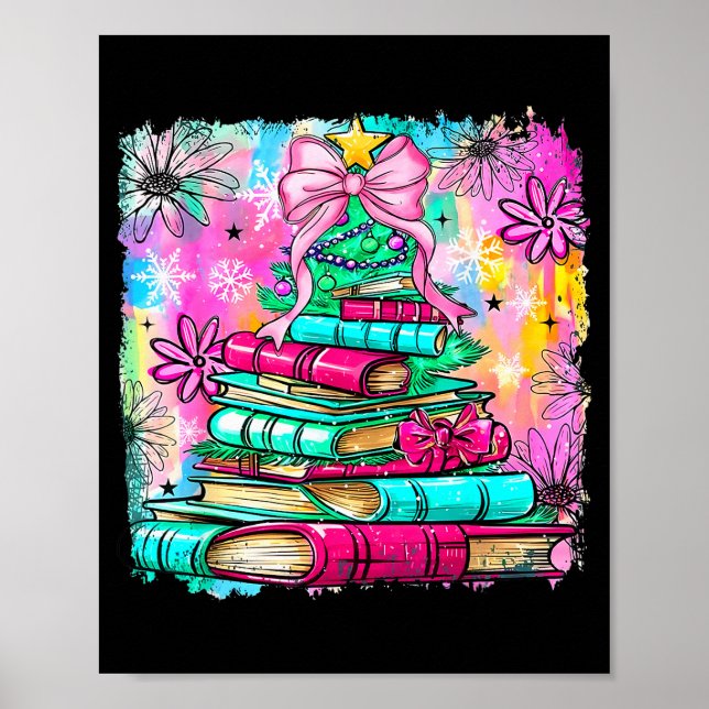 Affiche Book Christmas Tree Lights Teacher Librarian Book  (Devant)