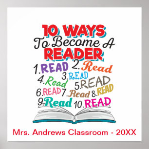 Affiche Book Lover 10 Ways to Become a Reader