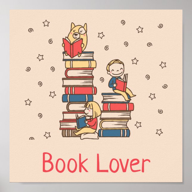 Affiche Book Lover bibliothèque mignonne enfants classe (Devant)