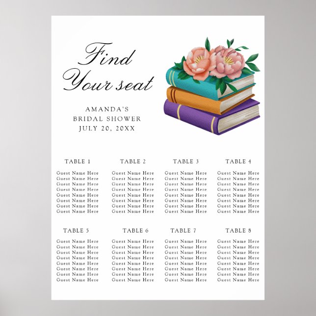 Affiche Books Bridal shower Wedding seating chart (Devant)