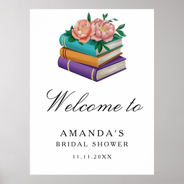 Affiche Books Floral Bridal shower welcome sign (Devant)