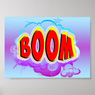 Affiche Boom Comic Art Word Bubble avec Blue Cartoon Explo