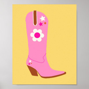 Affiche Boot Cowboy 05 Bottes Cowgirl Rose Et Jaune