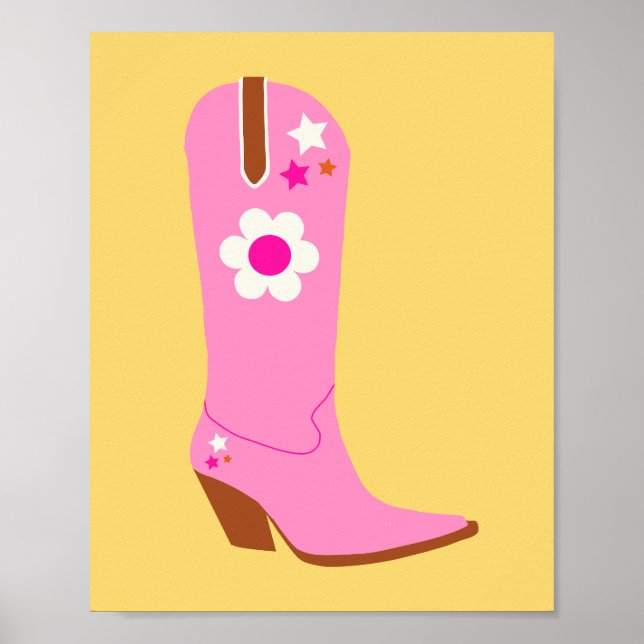 Affiche Boot Cowboy 05 Bottes Cowgirl Rose Et Jaune (Devant)