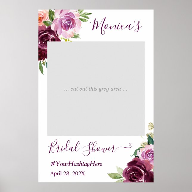 Affiche Booth Photo de Mariage Chic Floral Amour Violet (Devant)