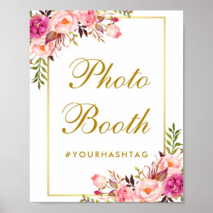 Affiche Booth Photo de Mariage Fleur Rose Or