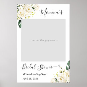 Affiche Booth Photo de Mariage Floral Rose Blanche Ivoire