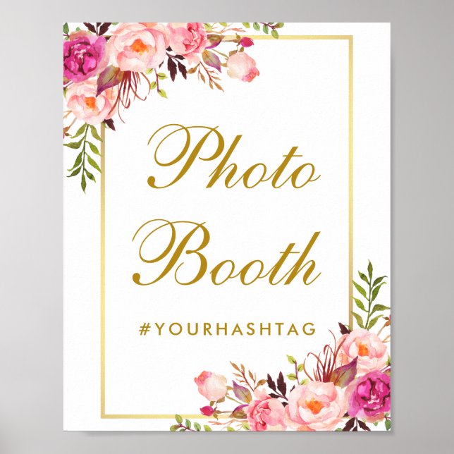 Affiche Booth photo Floral Pink Gold Mariage (Devant)