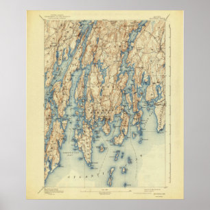 Affiche Boothbay Harbour Maine Carte Vintage 1893