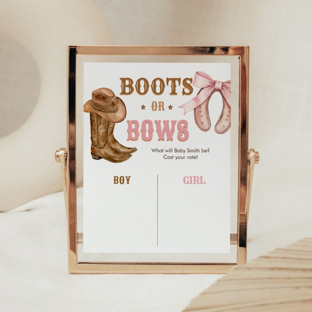 Affiche Boots and Bows Gender Reveal Sign (Western Boots and Bows Gender Reveal Voting Sign)