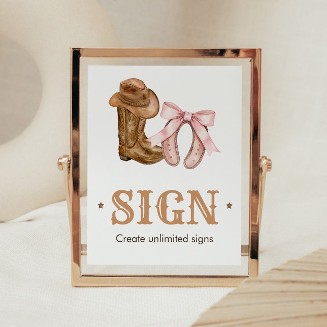 Affiche Boots and Bows Gender Reveal Sign (Western Boots and Bows Gender Reveal Custom Sign)