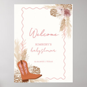 Affiche Boots Boots Boho Cowgirl Pampas Baby shower Bienve