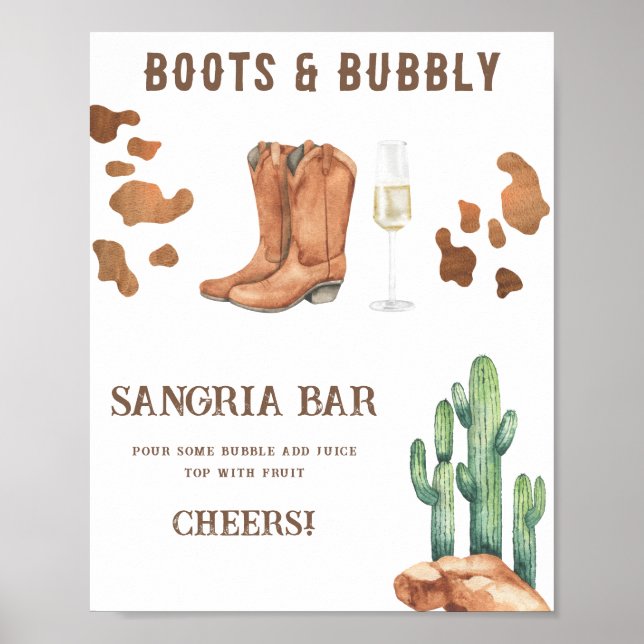 Affiche Boots et Bubbly Bride douche sangria bar (Devant)