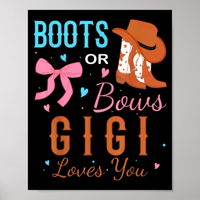 Affiche Boots Or Bows Gigi Loves You Gender Reveal Party  (Devant)