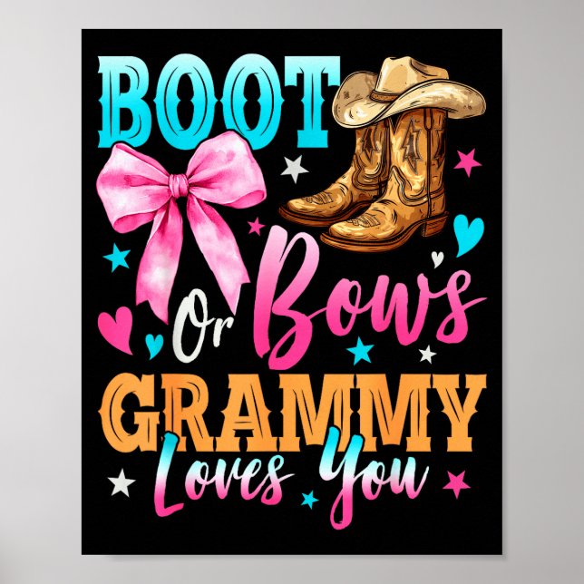 Affiche Boots Or Bows Grammy Loves You Gender Reveal Famil (Devant)