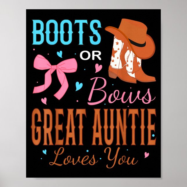 Affiche Boots Or Bows Great Auntie Loves You Gender Reveal (Devant)