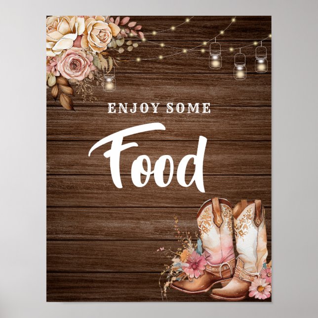 Affiche Boots rustiques Country Cowgirl Birthday Food Sign (Devant)
