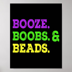 Affiche Booze Breast Beads Funny Mardi Gras Carnival Party