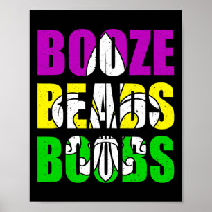 Affiche Booze Perles de seins Mardi Gras Femmes Hommes Adu
