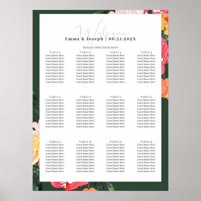 Affiche Boquet de pivoine rose sur Mariage vert (Devant)