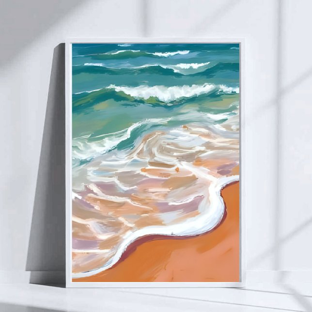 Affiche Bord de l'océan | Aquarelle de la plage aux vagues (Créateur téléchargé)