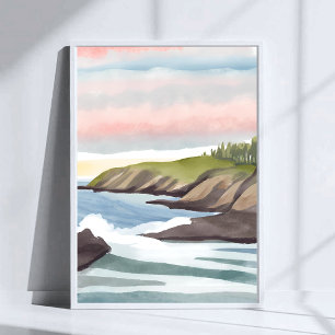 Affiche Bord de mer Peinture aquarelle côtière