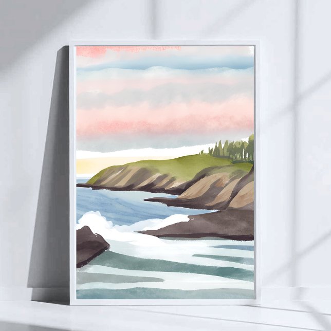 Affiche Bord de mer | Peinture aquarelle côtière (Créateur téléchargé)