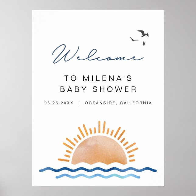 Affiche BORD DE MER Plage Ocean Sunset Baby shower Bienven (Devant)