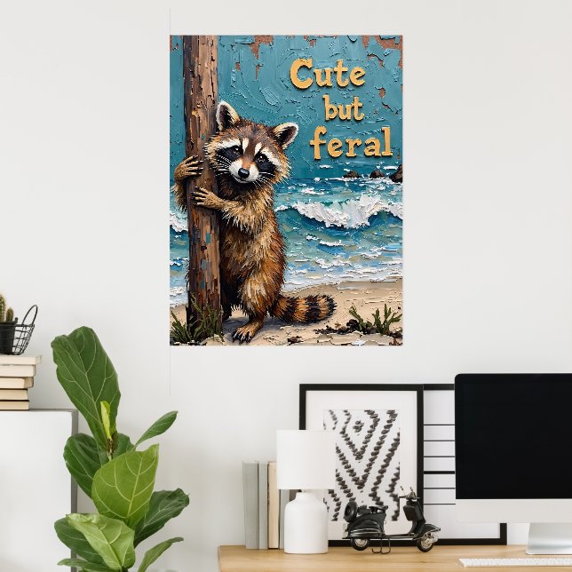 Affiche Bord de mer : Raccoon sur la poste (Bureau à domicile)