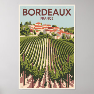 Affiche Bordeaux France Vineyard Travel Art Vintage