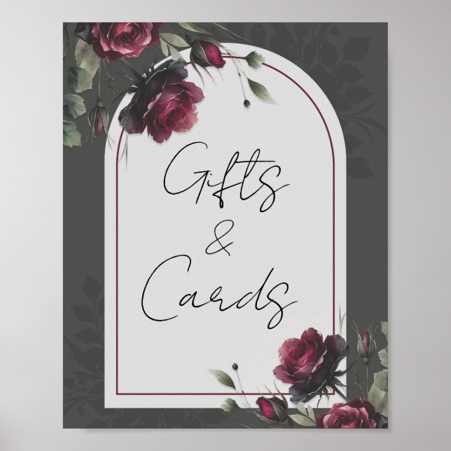 Affiche Bordeaux Red Roses Floral Cadeaux & Cartes Panneau (Devant)