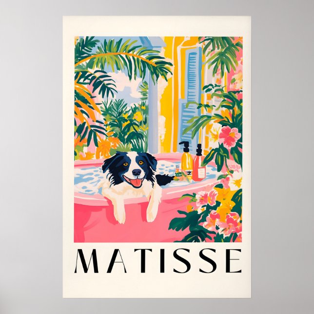 Affiche Border Collie Bathroom Print Funny Pink Matisse (Devant)