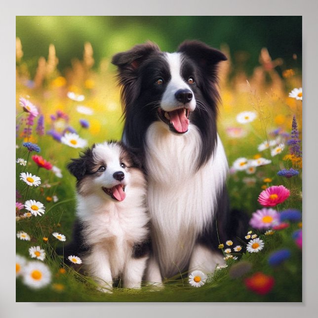 Affiche Border Collie maman et son chiot (Devant)