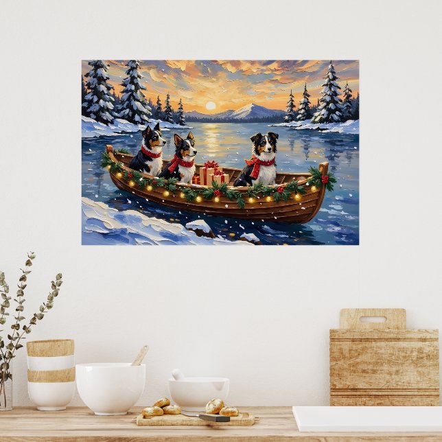 Affiche Border Collie Noël Bateau Fêtes (Cuisine)