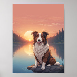Affiche Border Collie rouge