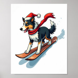 Affiche Border Collie Snowboardeur