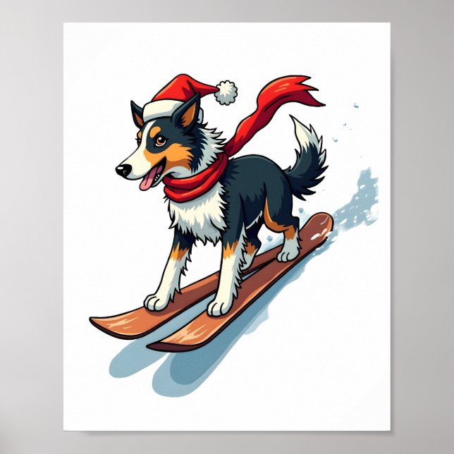Affiche Border Collie Snowboardeur (Devant)