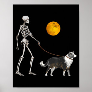 Affiche Border Collie Squelette Chien qui Marche Halloween