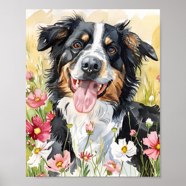 Affiche Bordure Collie Aquarelle Art Chien Imprimer Cadeau (Devant)