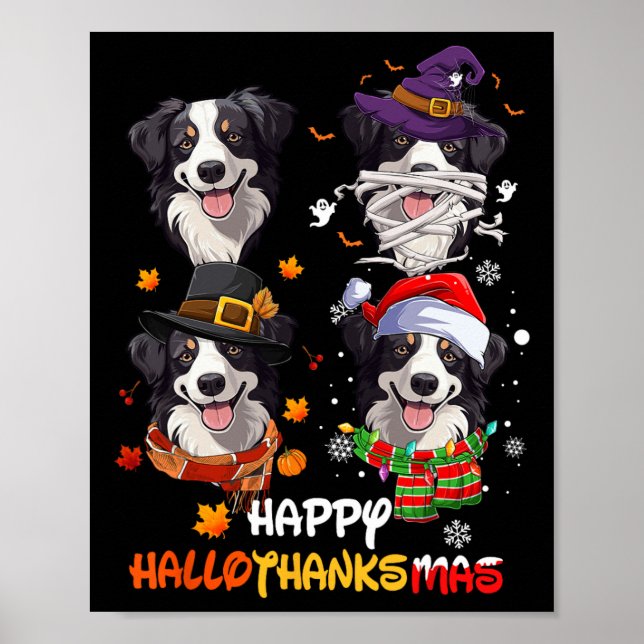 Affiche Bordure Collie Chien Hallothanksmas Halloween Than (Devant)